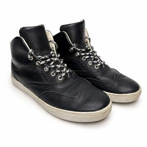 Steve Madden Men’s Black Leather High Top Sneakers Wingtip Streetwear Size 8